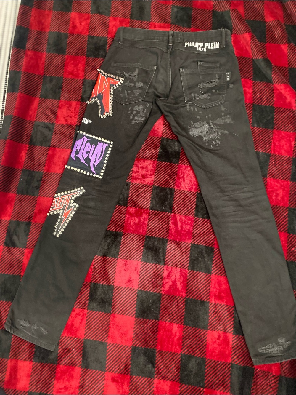 Philipp Plein Discontinued Fight Club Spiked/Embroidered Italian Denim Jeans
